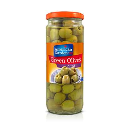 A/G GREEN PITTED OLIVES 450GM