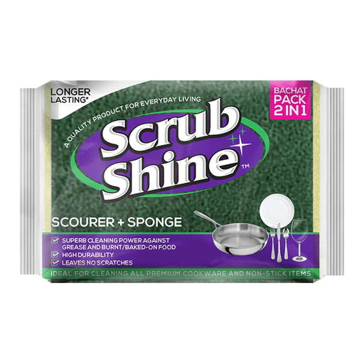 SCRUB SHINE SCOURER + SPONGE 2IN1 BACHAT PACK