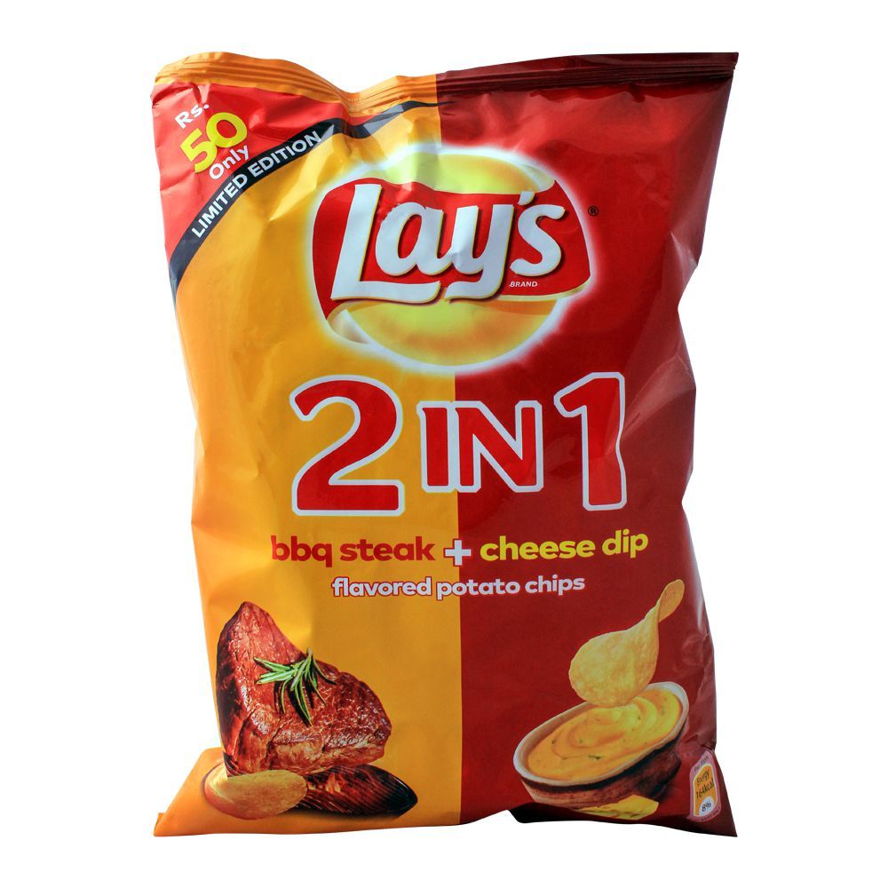 LAYS 2 IN 1 BBQ STEAK +CHEESE DIP 64GM