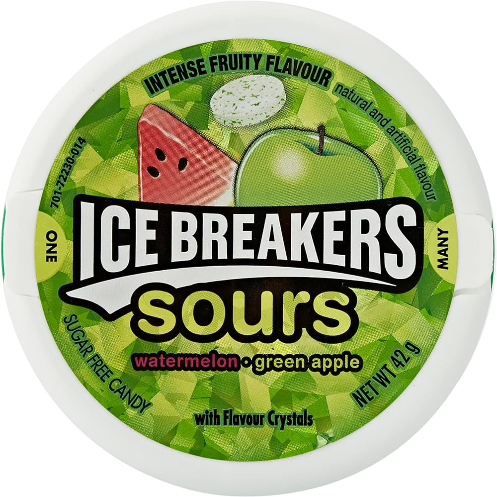 ICE BREAKERS SUGAR FREE SOURS WATERMELON GREEN APPLE 42GM