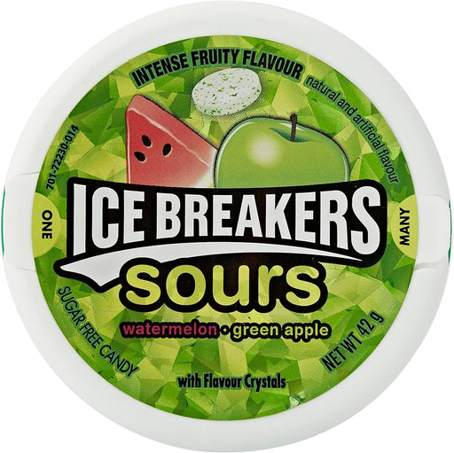 ICE BREAKERS SUGAR FREE SOURS WATERMELON GREEN APPLE 42GM