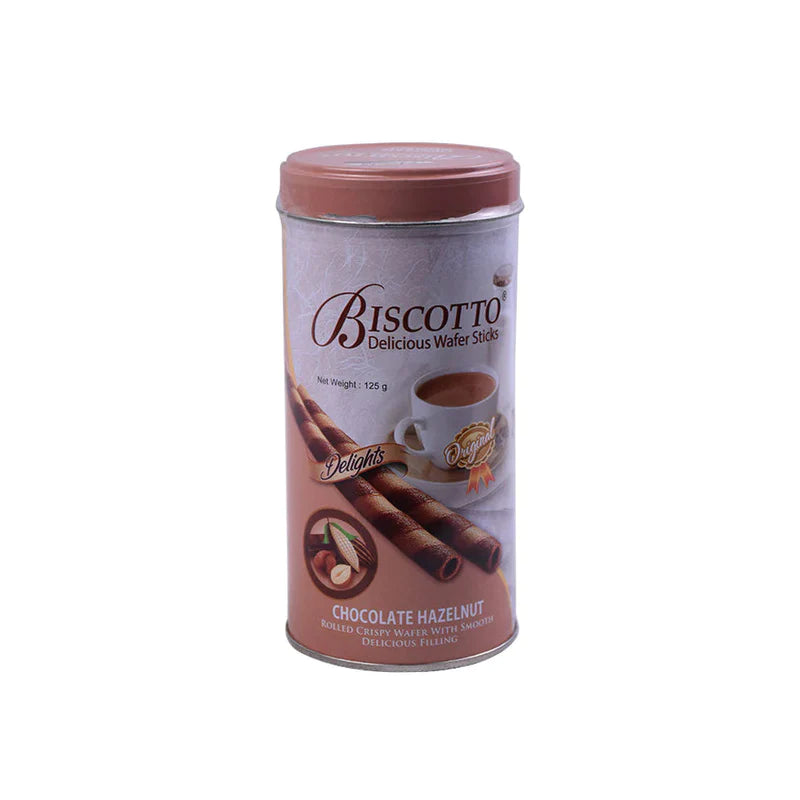 BISCOTTO WAFER STICKS CHOCOLATE HAZELNUT 125G TIN