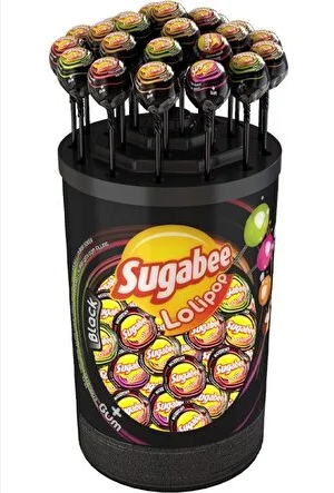 SUGABEE LOLLIPOP BLACK GUM 100 PCS X 14GM JAR