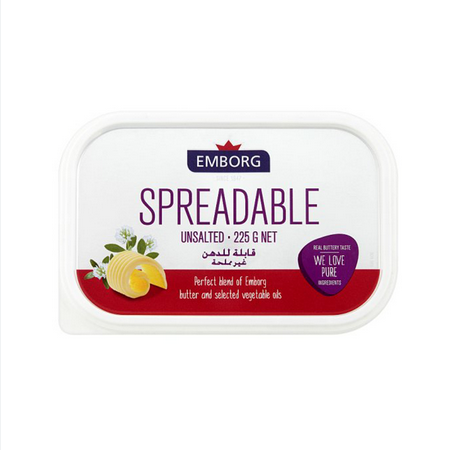 EMBORG SPREADABLE UNSALTED BUTTER 225GM