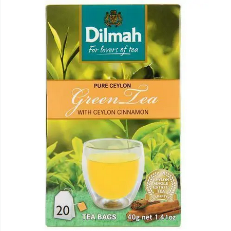 DILMAH CEYLON CINNAMON FLAVOURED GREEN TEA BAGS 20PCS