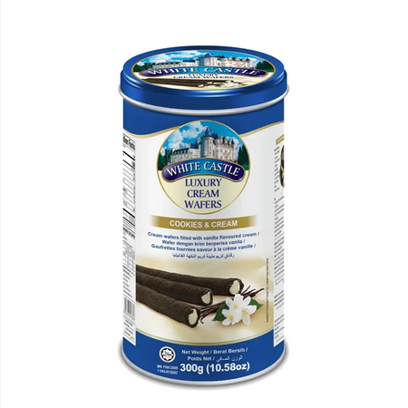 WHITE CASTLE COOKIES & CREAM WAFERS 300G TIN