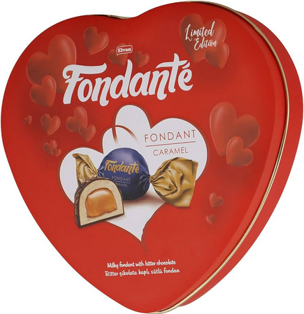 ELVAN FONDANTE HEART TIN 300G RED CARAMEL